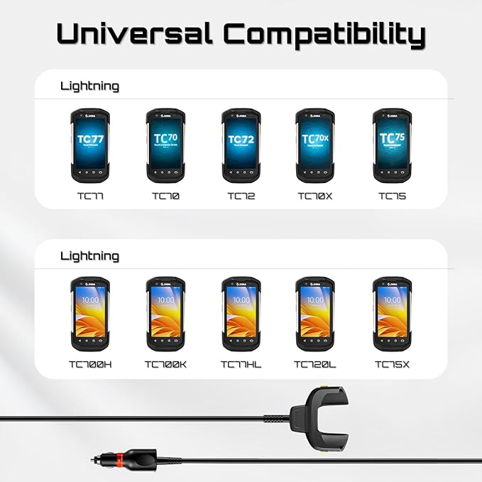 Slim Car Charger Cable for Zebra Symbol Handheld Barcode Scanners - Compatible with TC77, TC70, TC72, TC75, TC70X, TC75X, TC77HL, TC700K - Portable Vehicle Battery Charger, CHG-TC7X-CLA1-01