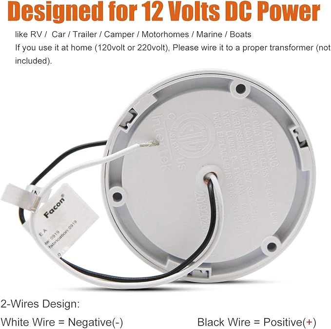 Facon 7.5-Inch 12V LED RV Ceiling Dome Light with Touch Dimmer Switch, 3000K/4000K Adjustable Color Temp, 12Volts Interior Light for RV Motorhome Camper Marine, ETL Listed