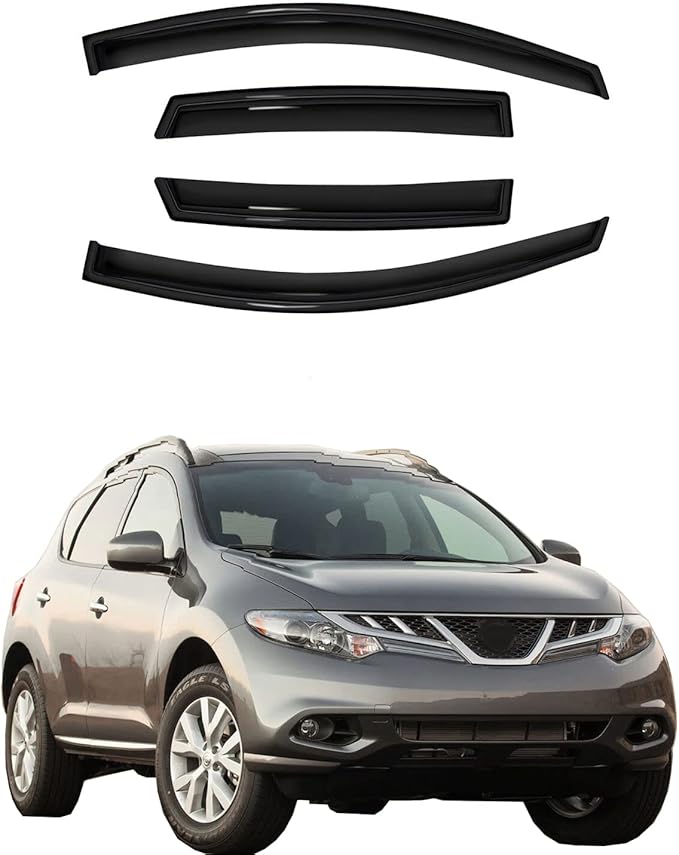 4pc Sun Rain Guards Window Visor Wind Deflector Compatible with 09-14 Nissan Murano Z51 Smoke 94077