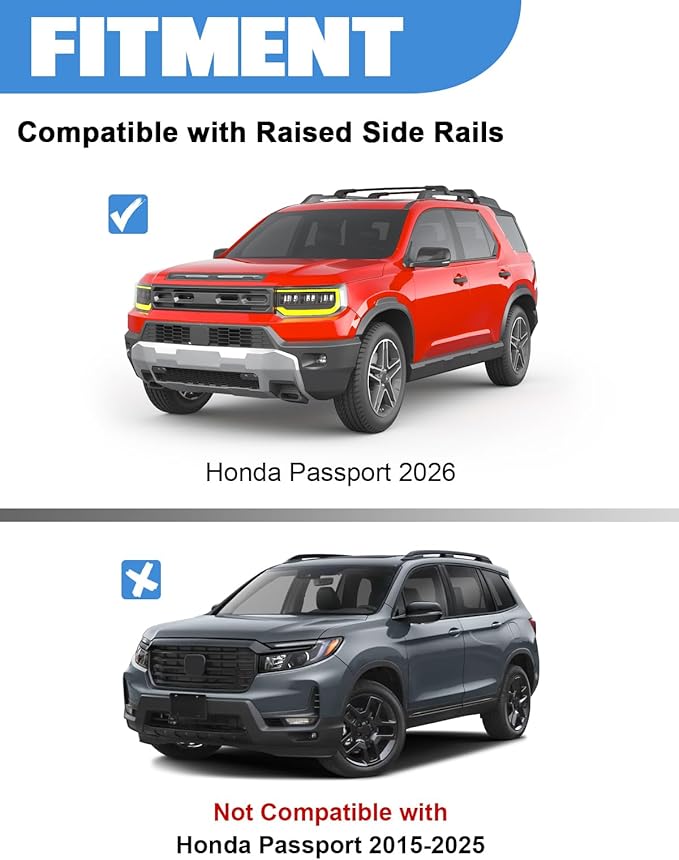 FengYu 300lb Lockable Roof Rack Cross Bars Compatible with Honda Passport 2026 with Raised Side Rails,Heavy Duty Aluminum Roof Rails Crossbars Cargo Bars Canoe Rooftop Black Carrier Luggage.