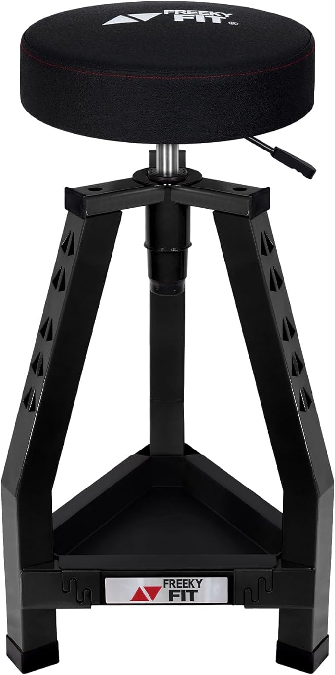 Adjustable Tall Shop Stool, Mechanic Garage Bar Stool Chair, Work Metal Chair for Workshop,360° Swivel Padded Seat, Tool Tray Storage, 350 LBS Capacity, Heavy Duty, Black
