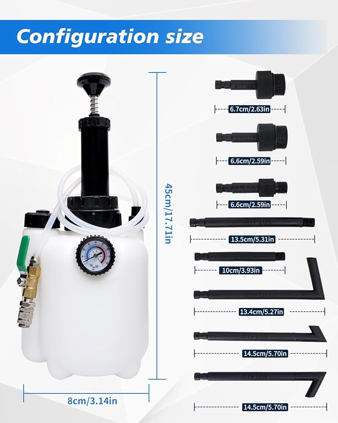 3L Transmission Fluid Pump, ATF Fluid Transfer Pump Tool with Pressure Gauge, 8 Adapters (5 Plastic + 3 Metal), Manual Transmission Fluid Extractor for Car SUV Truck
