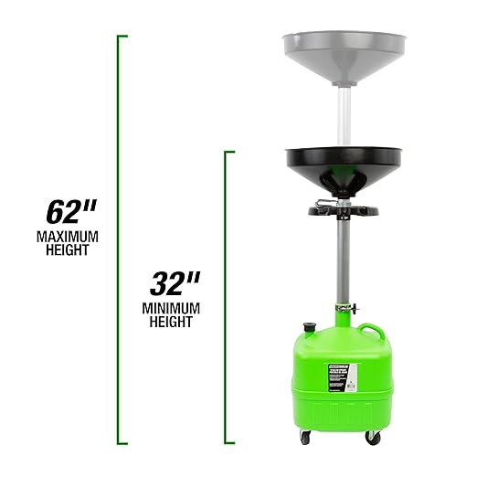 OEMTOOLS 87032 Oil Drain Pan with Funnel, 9 Gallon Oil Catch Pan with Adjustable Height, Portable Oil Drain Container with 17" Funnel