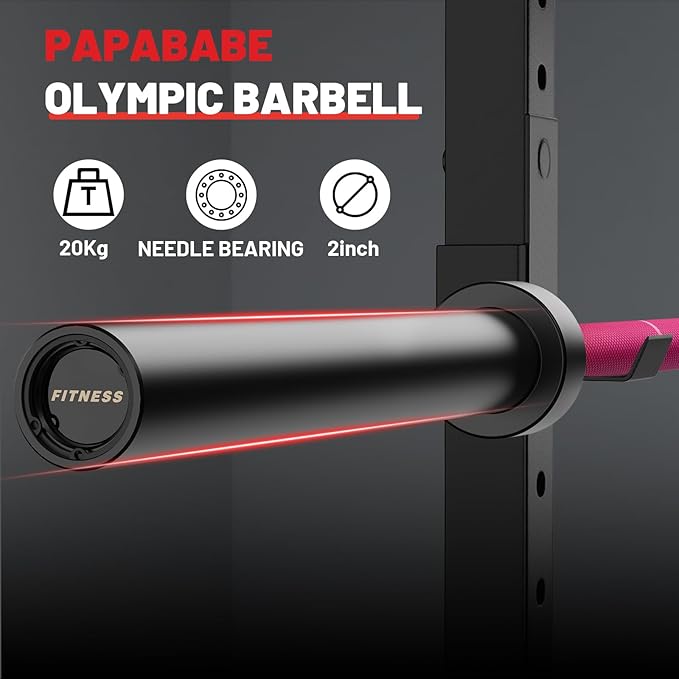 PAPABABE Olympic Barbell, 2-inch 45lb/35lb Weight Bar for Strength Training. 6.5ft/7ft Olympic Bar, 1000lb Plus Capacity, Chrome/Zinc Plating, knurled Grip for Bench Press Deadlift Squat