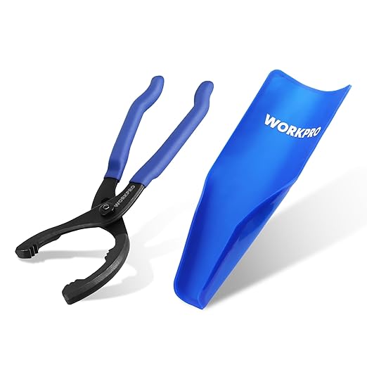 WORKPRO 12-inch Oil Filter Plier and Flexible Oil Funnel Set for Quick and Clean Automotive Oil Change, Durable Silicone Funnel with Shape Retention, Adjustable Anti-Slip Oil Wrench for Effortless Use