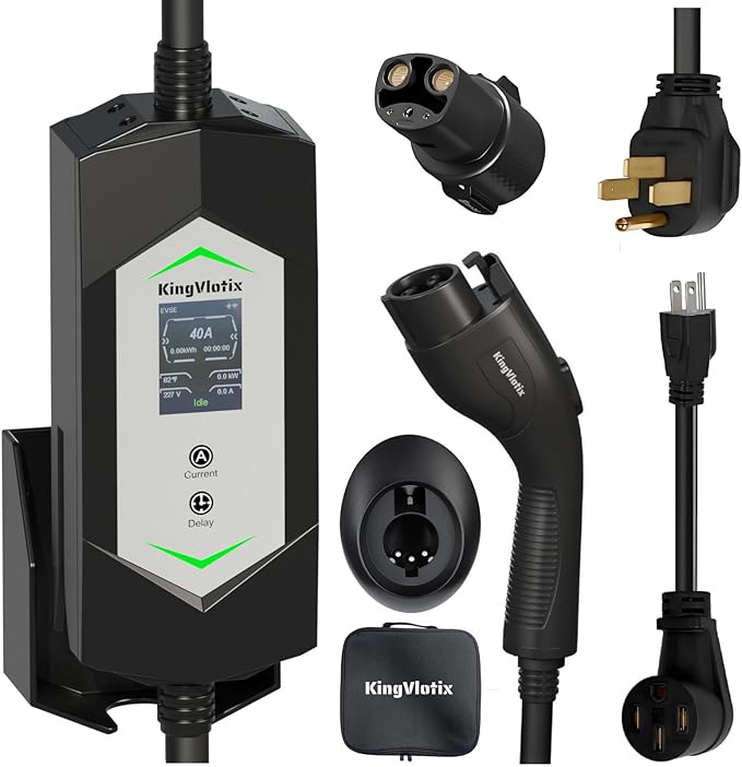 40 Amp J1772/Tesla Level 2/1 Portable EV Charger with 25FT Cable, 240V NEMA 14-50 Plug & 120V NEMA 5-15 Adapter, J1772 car Connector & Tesla NACS Adapter as Tesla Charger