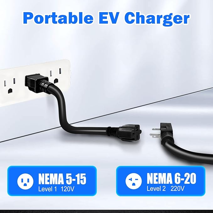 SubSun Universal Level 1 & 2 Portable EV Charger 16Amp 110V-240V Electric Car Charger for All EVs Include J1772, 25FT EV Charging Cable with NEMA 6-20P and 5-15 Adapter