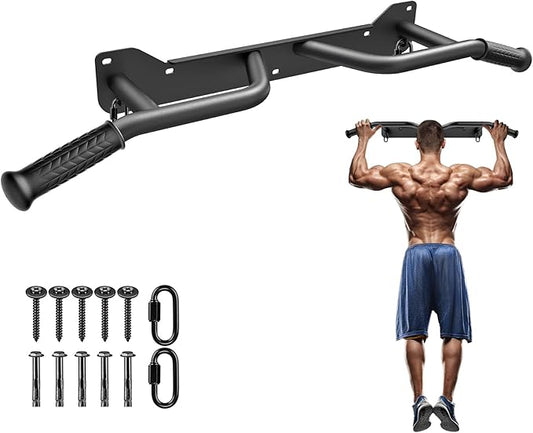 Kipika Pull Up Bar for Doorway Wall Mounted Multi-Grip Strength Bar with Resistance Band Hooks | Heavy-Duty Multifunctional Chin Up Bar for Home Gym Workout | 39-Inch Wide 600 Lbs Capacity