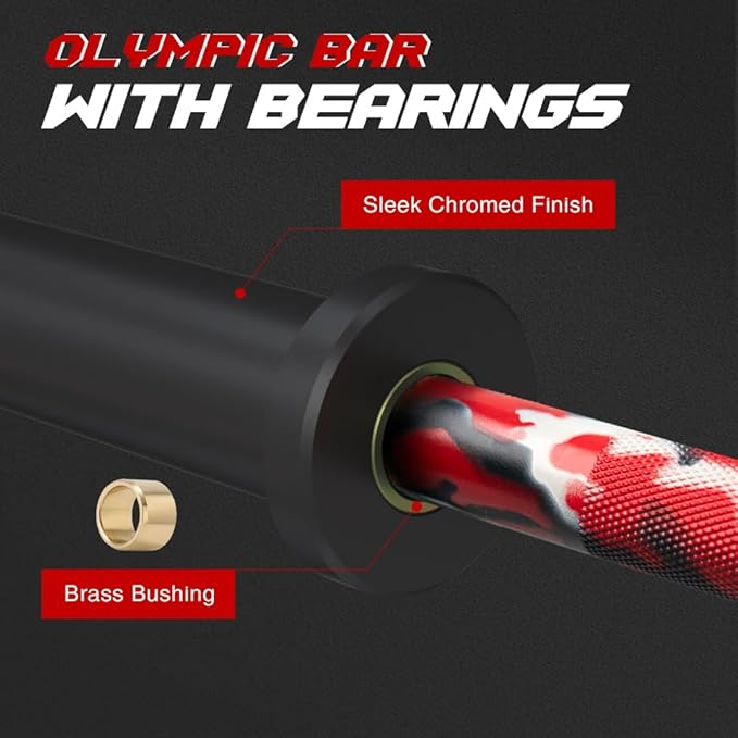 4FT Olympic Barbell Bar, 47Inch Straight Weight Bar with 2 Collars, Solid Olympic Bar with Bearings, 500Lbs Capacity Weightlifting Bar for Home Gym Strength Training, Suitable for 2 Inch Plates