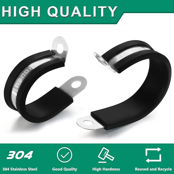 30PCS Cable Clamps Assortment Kit,7 Sizes—1/8" 3/16" 1/4" 5/16" 3/8" 1/2" 3/4" Stainless Steel Rubber Coated Cushioned Insulated Cable Clamp,Automotive Wire Pipe Clamps