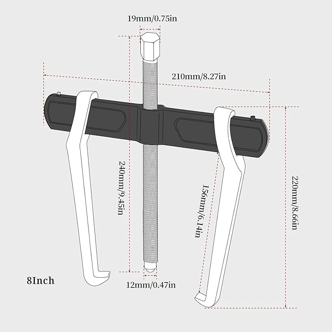 BILITOOLS 8" 2-Jaw Gear Puller, Internal External for Removal of Pulleys Flywheels Bearings & Gears