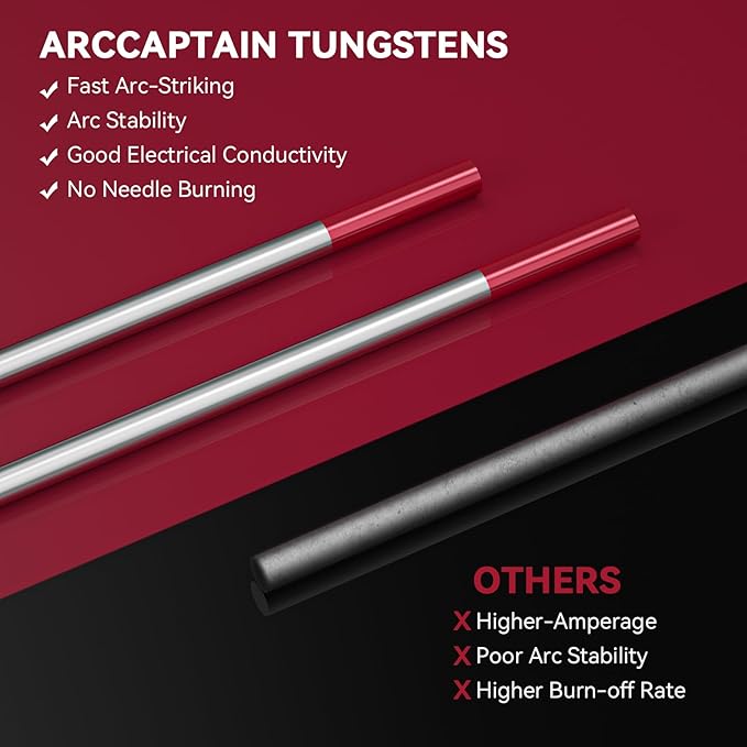 ARCCAPTAIN TIG Welding Tungsten Electrode 10-Pack 3/32"x 7"(Red, WT20/EWth-2)