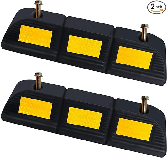 Parking Stopper for Garage Parking Aid 2 Pack Block, Car Truck Curb Floor Parking Lot Wheel Tire Stops Bumpers with Bolt Installation, Rubber Vehicles Aid Gadgets