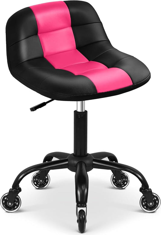 Rolling Shop Stool with Wheels, Rolling Stool with Back Support, 360° Swive Garage Chair, Height Adjustable Chair 330lb Heavy Duty for Spa Salon Massage Home Office Tattoo (Pink)