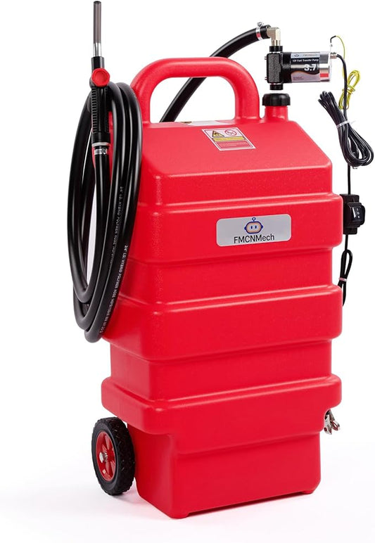 16 Gallon Portable Fuel Caddy with 12V Electric Pump, Forward & Reverse Fuel Transfer Tank for Gasoline, Diesel, and Kerosene, HDPE Fuel Tank with Wheels for Lawn Tractors, Boats, ATVs, and Garage Use