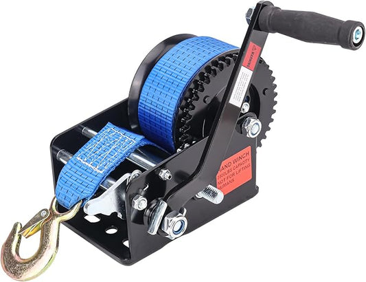 3500 LBS Boat Towing Winches with 33FT Blue Strap, 4:1/8:1 Gear Trailer Winch for Boats, Heavy Duty Hand Crank Boat Towing Winch, Ideal for Boat Trailer, Jet Ski, RV, and ATV