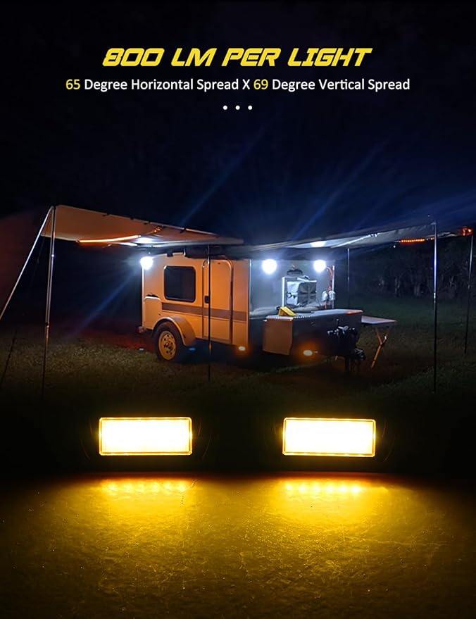 Chelhead 800lm Led RV Porch Light Exterior Utility Light 12V Amber Replacement Lighting Led Scene Lights Compatible with RVs, Traliers, Campers, Roof Rack, Trucks