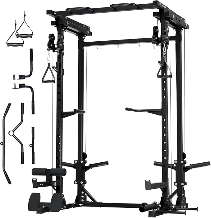 MAJOR FITNESS Drone3 Power Cage - Multi-Function Power Rack for Home Gym, Squat Rack with Pull-up Bar, Cable Crossover System, J-Hooks, for Strength Training, Heavy-Duty Steel Construction