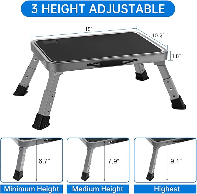 RV Step Stool Foldable Adjustable Height Sturdy Metal Stable Step Ladder with a Non-Slip Platform Camper Step Stool with Non-Slip Rubber Feet, Easy to Carry (3-Level)