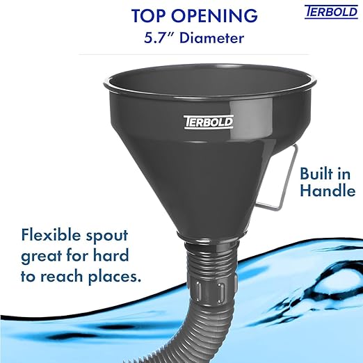 Automotive Flex Funnel with Hose | Wide Mouth Flexible Oil Funnel for Automotive Use - Gas, Transmission Fluid, Car Fuel, Oil Change (Grey)