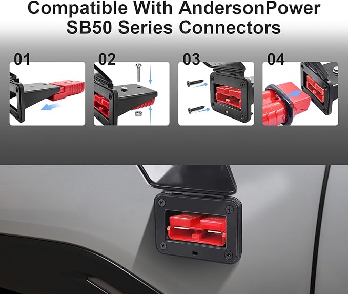 GZSH Anderson Plug 4PCS 50A Quick Connect Wire Connectors with Mount and Cap 12-6 AWG Battery Quick Disconnect 12V-36V Battery Quick Connect Waterproof SB50 for Car RV Trunk Boat Winch