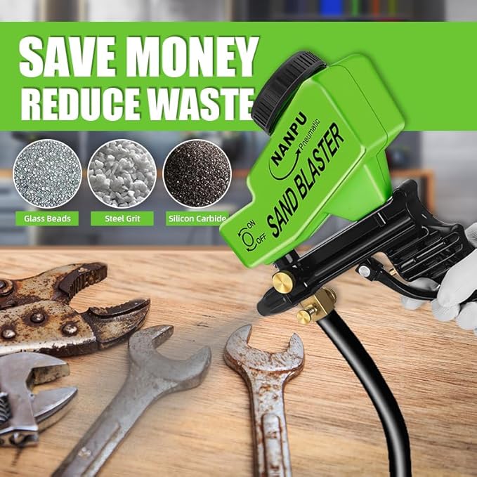 NANPU Light-Duty Air Sandblaster Gun Kit with Siphon & Gravity Feed, Ceramic Nozzle, Metal Body, for Small Project Surface Prep, Paint & Rust Removal, Metal/Wood/Glass Etching, Requires Air Compressor