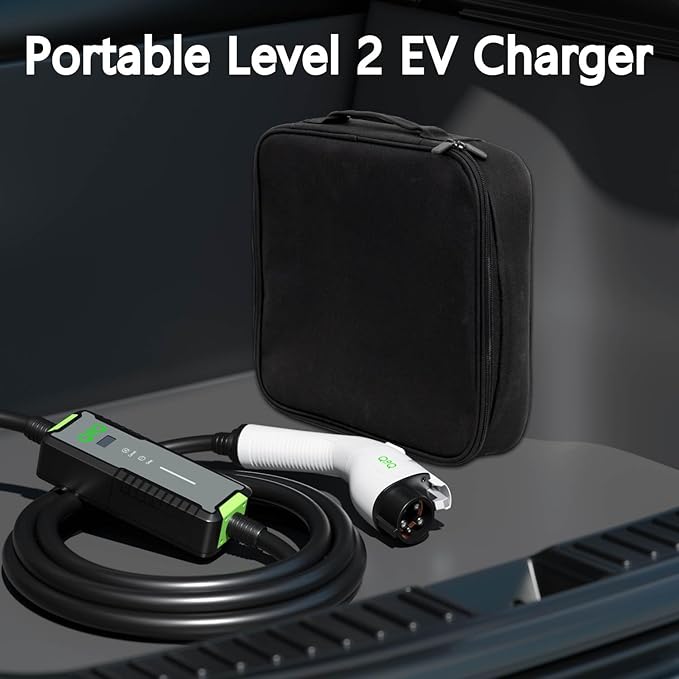 QPQ Level 2 EV Charger 40A 240V, Portable Electric Vehicle Charging Stations with Adjustable Current/Timing Delay, J1772 EV Car Charger Level 2 Charger with 21 FT Cable, NEMA 14-50 Plug
