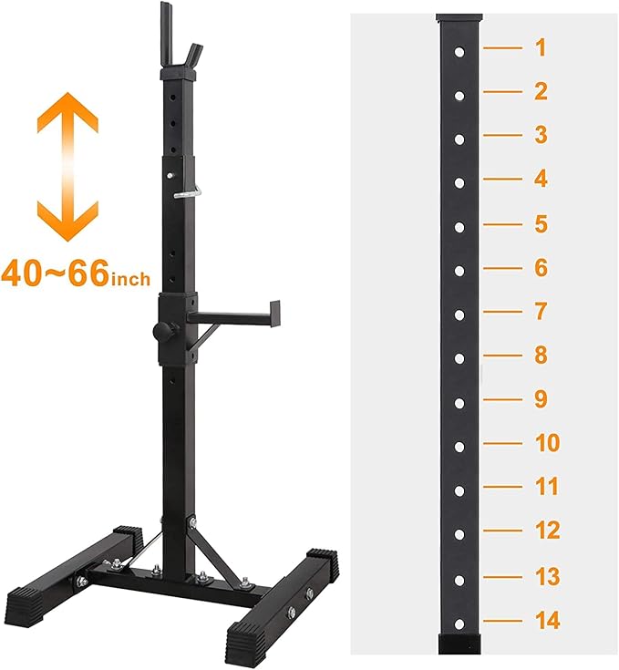 JupiterForce Adjustable Squat Rack Stands Pair of Sturdy Steel Bench Press Rack, Barbell Rack, 40''-66'' 550lbs Max Load Portable Weight Lifting Dumbbell Racks Stands for Home Gym, Black