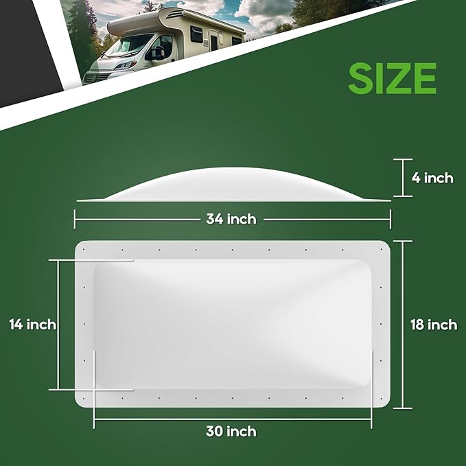 RVGUARD RV Skylight Replacement, 18" x 34" Outer Dimension Skylight Fits All Standard 14" x 30" Openings, RV Skylight for Camper Trailer Fifth Wheel Truck, UV Resistant, Impact Resistant, White