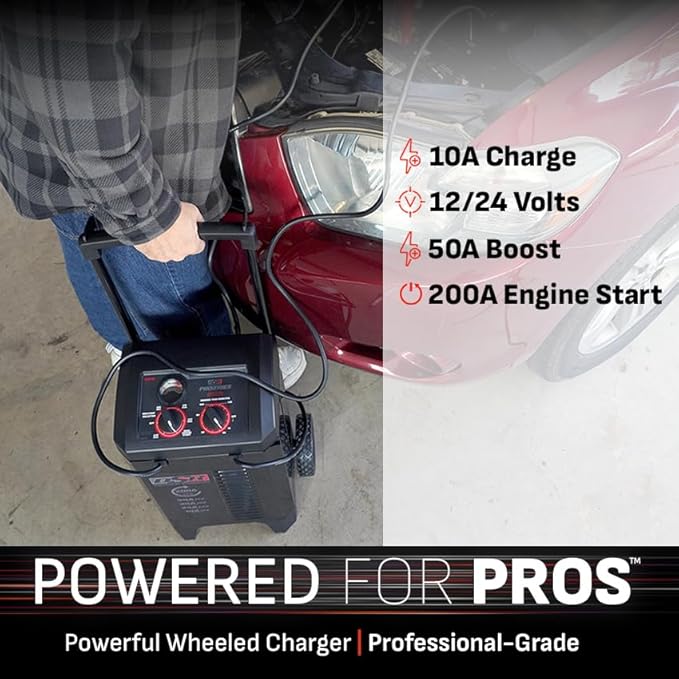 Schumacher Electric DSR ProSeries 12V / 24V Battery Charger - Heavy Duty 200A Manual Battery Charger & Engine Starter - Car, Truck & SUV Compatible - 135-Minute Timer & Amperage Control - DSR140