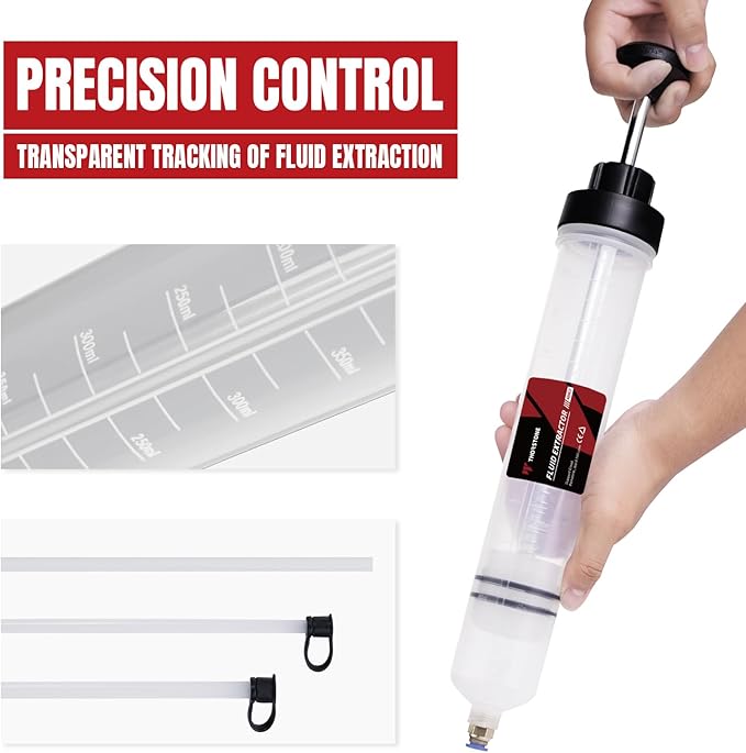 Thorstone 500cc Automotive Fluid Extractor Pump, Manual Oil Change Syringe with 50cm Rubber Hose & 2pcs 22cm PVC Suction Tubes