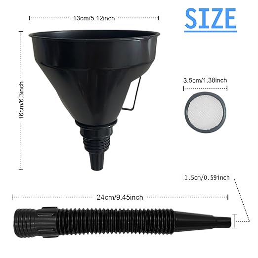 5 Pcs Plastic Oil Funnels for Automotive Use Set, Large Flexible Fuel Funnel, Wide Mouth Fuel Funnels with Detachable Spout and Filter for Water, Gasoline, Coolant, Engine Oil Transfer
