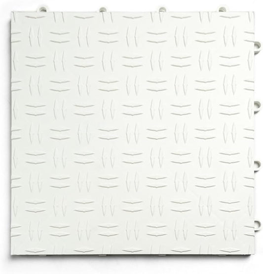 Big Floors GarageTrac Diamond, Interlocking Non-Slip Garage Flooring Tile, Durable, Modular, Heavy-Duty Copolymer, Easy Install (White, 24 Pack of 12 x 12" Tiles)