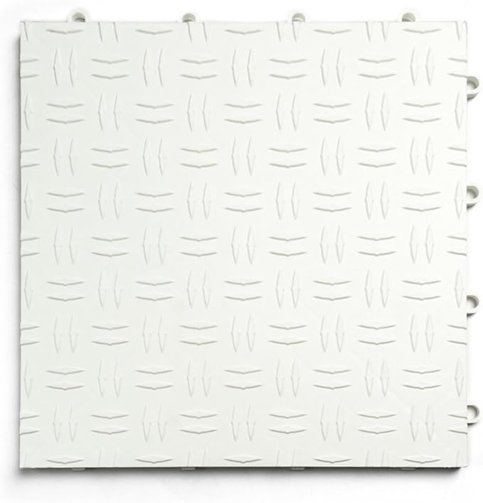 GarageTrac Diamond, Durable Interlocking Modular Garage Flooring Tile (12 Pack), White