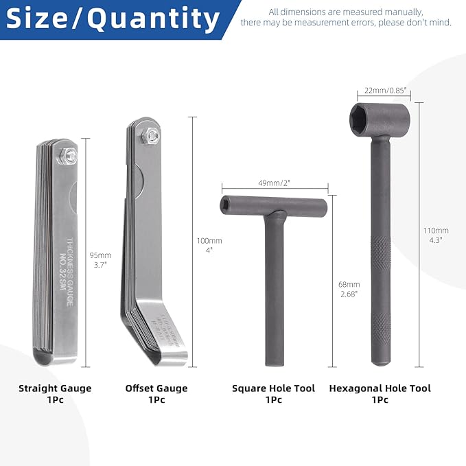 Glarks 4Pcs Motorcycle Engine Valve Adjustment Tool Kit, Engine Screw Spanner Valve Tool Wrench Valve Screw Repair Spanner with Feeler Gauges for Motor Engine Valve Screw