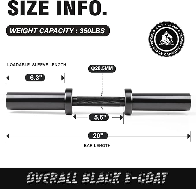 LIONSCOOL 16"/20” Loadable Dumbbells Pairs in Commercial Grade, Heavy Duty Olympic Dumbbell Bar/Handle for Strength Training, Compatible with 2’’ Standard Plates