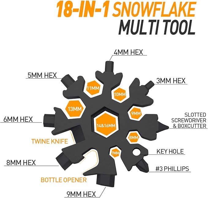 Stocking Stuffers Gifts for Men 18-in-1 Snowflake Multi Tool, Mens Gifts for Christmas Anniversary Birthday Gifts for Men Dad Him Husband, White Elephant Gifts for Adults Dad Who Wants Nothing