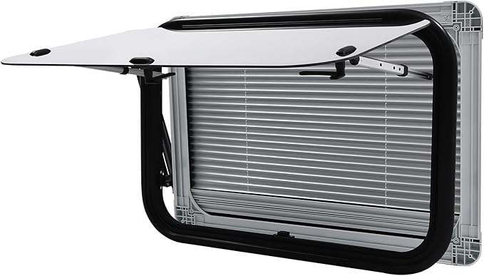 RV Push Out Window, 75x50cm/ 29.5x19.69In Tempered Glass U-V Resistant RV Exit Window W/Window Screen & Support Rod, RV Window Replacement for Campers, Caravan, Trailer