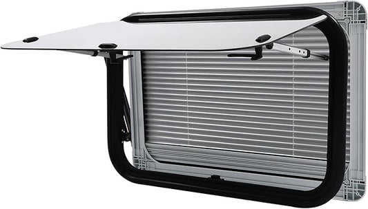 RV Push Out Window, 75x50cm/ 29.5x19.69In Tempered Glass U-V Resistant RV Exit Window W/Window Screen & Support Rod, RV Window Replacement for Campers, Caravan, Trailer
