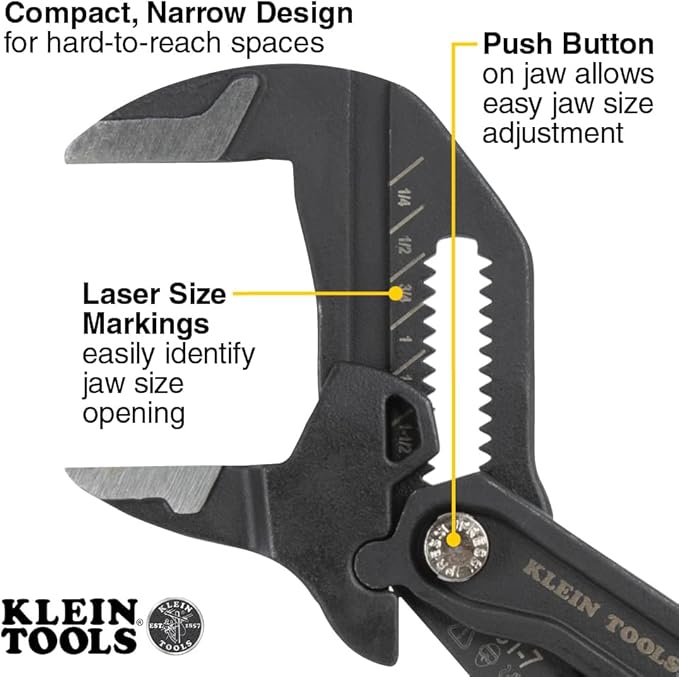 Klein Tools D5317 Compact Plier Wrench, High Leverage Multi-Use Adjustable Plier Wrench with Smooth Jaws, 7-Inch