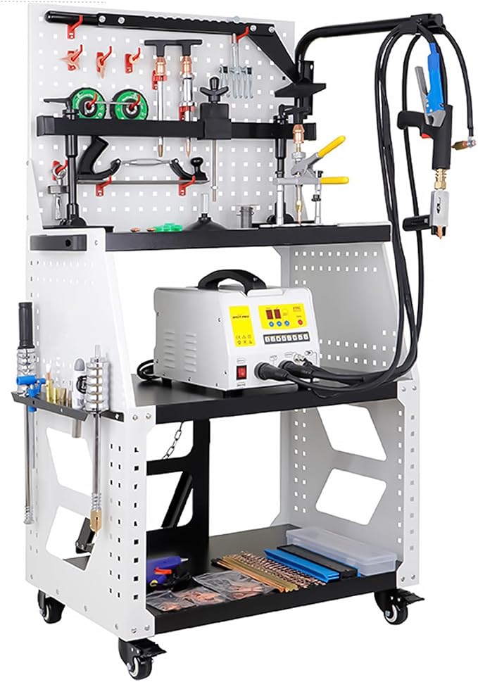 110V Spot Welder Dent Puller Kit Car Body Repair Steel Pulling Data Recovery Function Steel Iron Aluminium Car Auto Repair Machine Stud Welder Dent Puller Machine with Professional Tool Car (90EN)