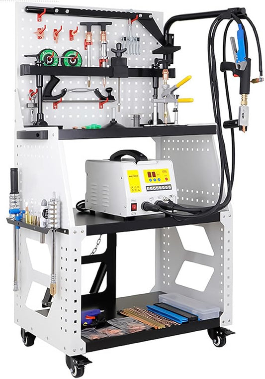 110V Spot Welder Dent Puller Kit Car Body Repair Steel Pulling Data Recovery Function Steel Iron Aluminium Car Auto Repair Machine Stud Welder Dent Puller Machine with Professional Tool Car (90EN)