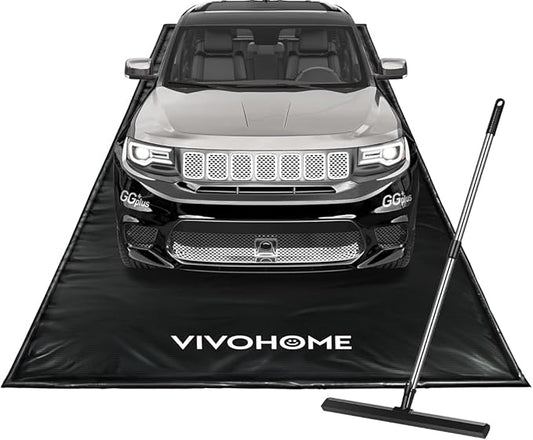 VIVOHOME Containment Mat (7'9" x 16') with Stay Put Corner, PVC Garage Floor Mats, Heavy Duty Garage Parking Mat with a Squeegee,Black