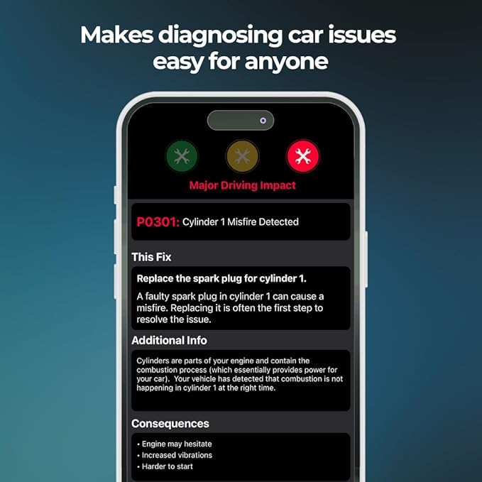 FIXD Bluetooth OBD2 Scanner for Car - Car Code Readers & Scan Tools for iPhone/Android - Wireless OBD2 Auto Diagnostic Tool - Check Engine & Fix All Vehicles 1996+ (1 Pack w/Free FIXD Premium Trial)