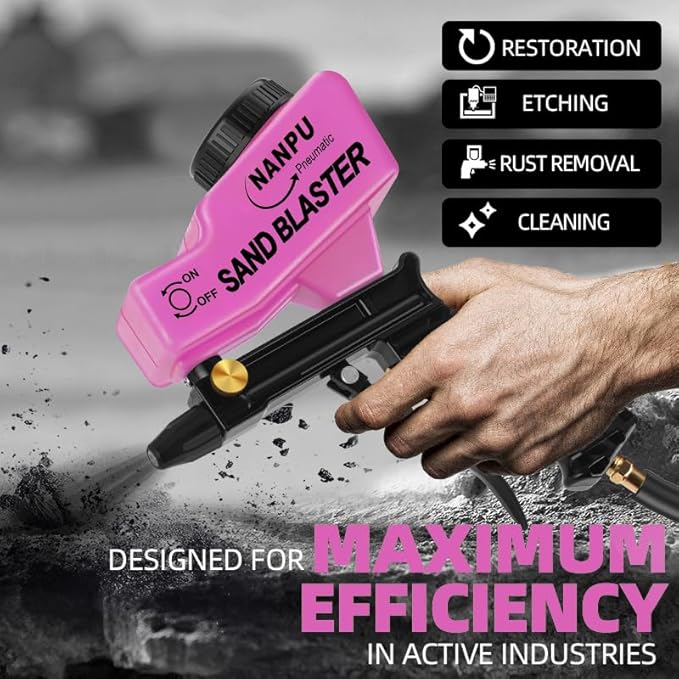 NANPU Light-Duty Air Sandblaster Gun Kit with Gravity Feed, Ceramic Nozzle, Metal Body, for Small Project Surface Prep, Paint & Rust Removal, Metal/Wood/Glass Etching, Requires Air Compressor