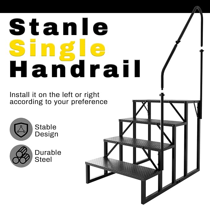 RV Steps with Handrail, 4 Step RV Stairs 660 lbs Load Capacity, Step Ladder with Anti-Slip Panel, Mobile Home Stairs for Travel Trailers