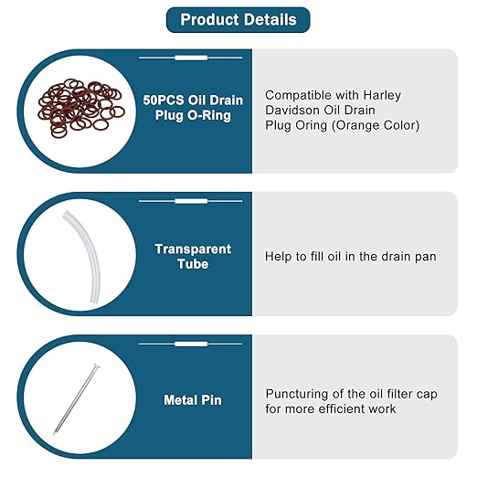 Oil Change Kit Fit for Harley, Oil Filter Cap Wrench, Crankcase Fill Funnel, Drip Free Oil Filter, Primary Case Oil Funnel, 50PCS Drain Plug O-Ring, Motorcycle Accessories Tool Fit for Harley Davidson