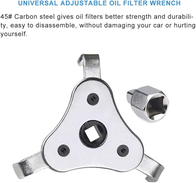 Universal Adjustable Oil Filter Wrench From 2-1/2 inch to 4.5 inch Oil Filter Wrench Tool Set With 3 Jaw