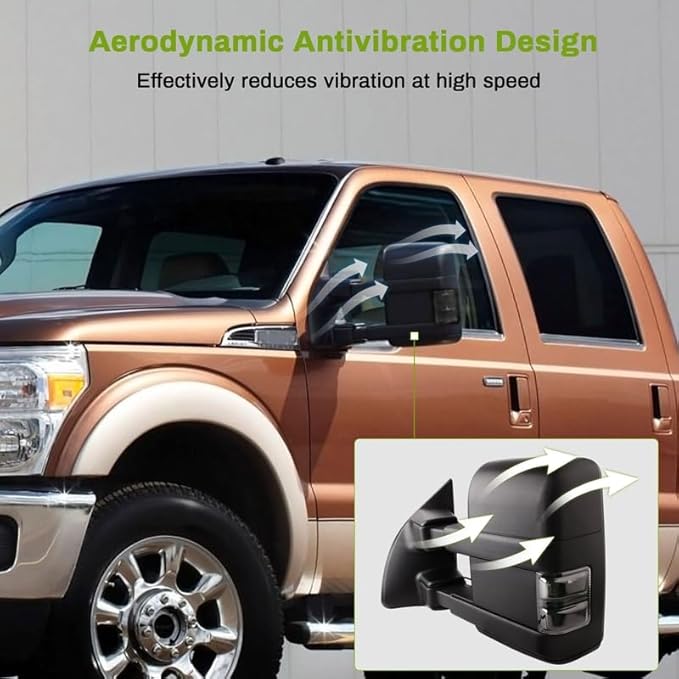 DWVO Tow Mirrors for 2008-2016 Ford F-250/F-350/F-450/F-550 Super Duty, Rear View Towing Mirror, Electric Heated Telescoping Side Mirrors with LED Turn Signals, Power Folding, Left & Right Pair, Black