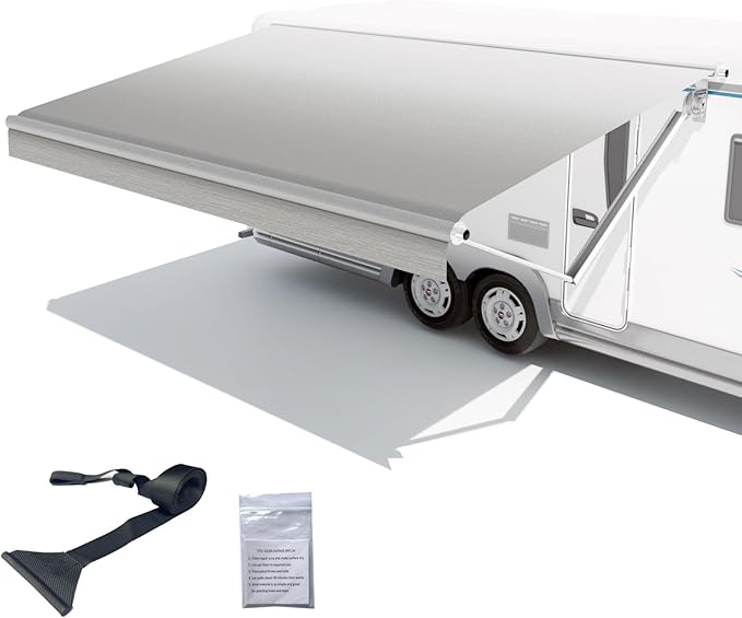 RV Awning Fabric Replacement,Camper Trailer Motorized Awning Replacement for Motorhome,Heavy Duty Weatherproof 18.5oz Outdoor Vinyl RV Canopy 14'(Fabric 13'2") Grey Fade